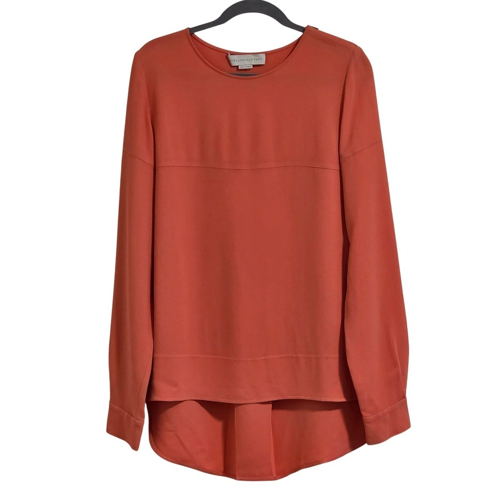 Stella McCartney Coral Orange Long Sleeve  Zipper Detail Blouse Top Size 44